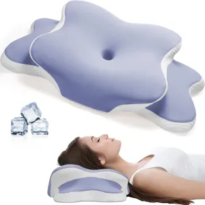 Neck Pain Relief Pillow - Ergonomic Cervical Support with Dual-Height Memory Foam & Cooling Ice Silk Cover for Side and Back Sleepers, Blue