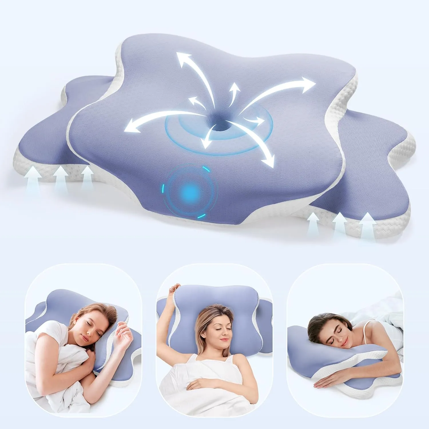 Neck Pain Relief Pillow - Ergonomic Cervical Support with Dual-Height Memory Foam & Cooling Ice Silk Cover for Side and Back Sleepers, Blue