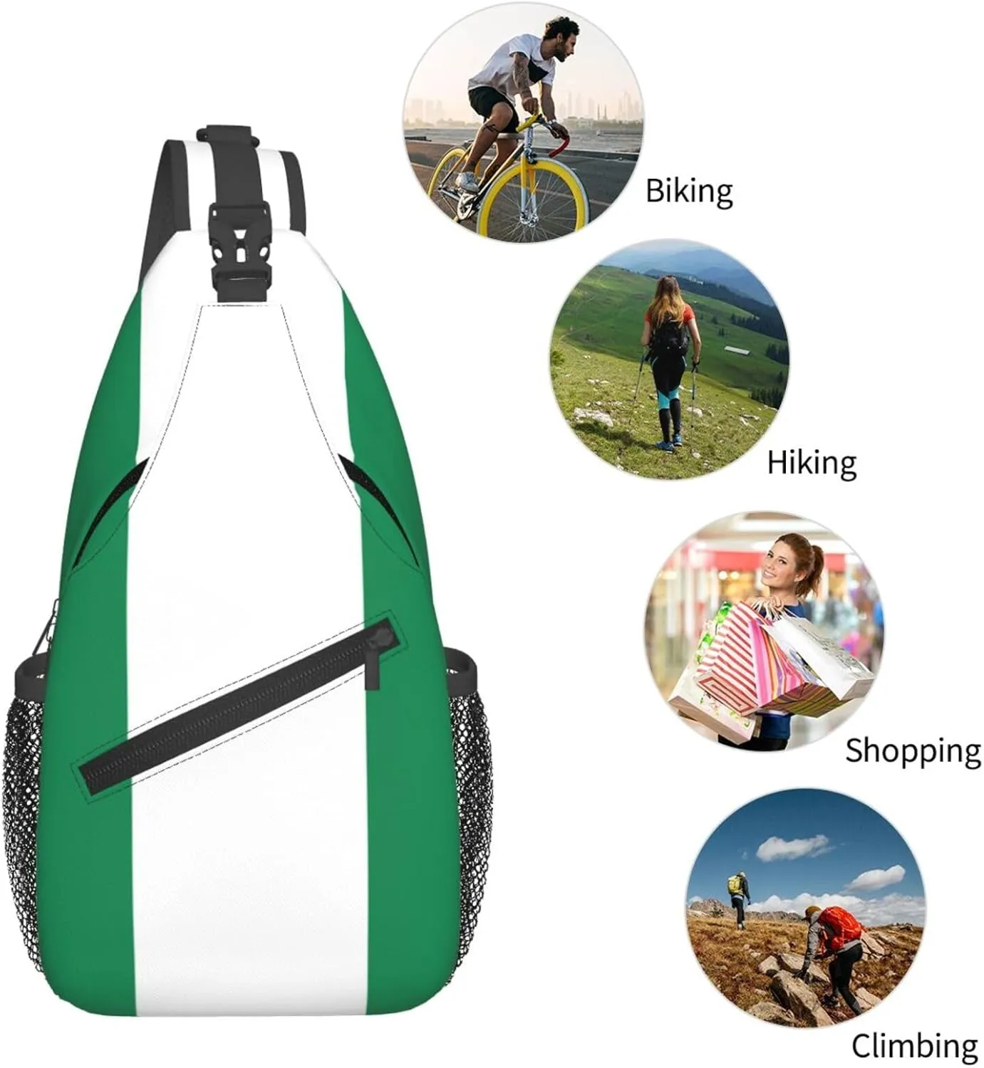 Nigeria Flag Crossbody Chest Bag for Women Men, Daypack Sling Backpack for Travel Sport Running Hiking