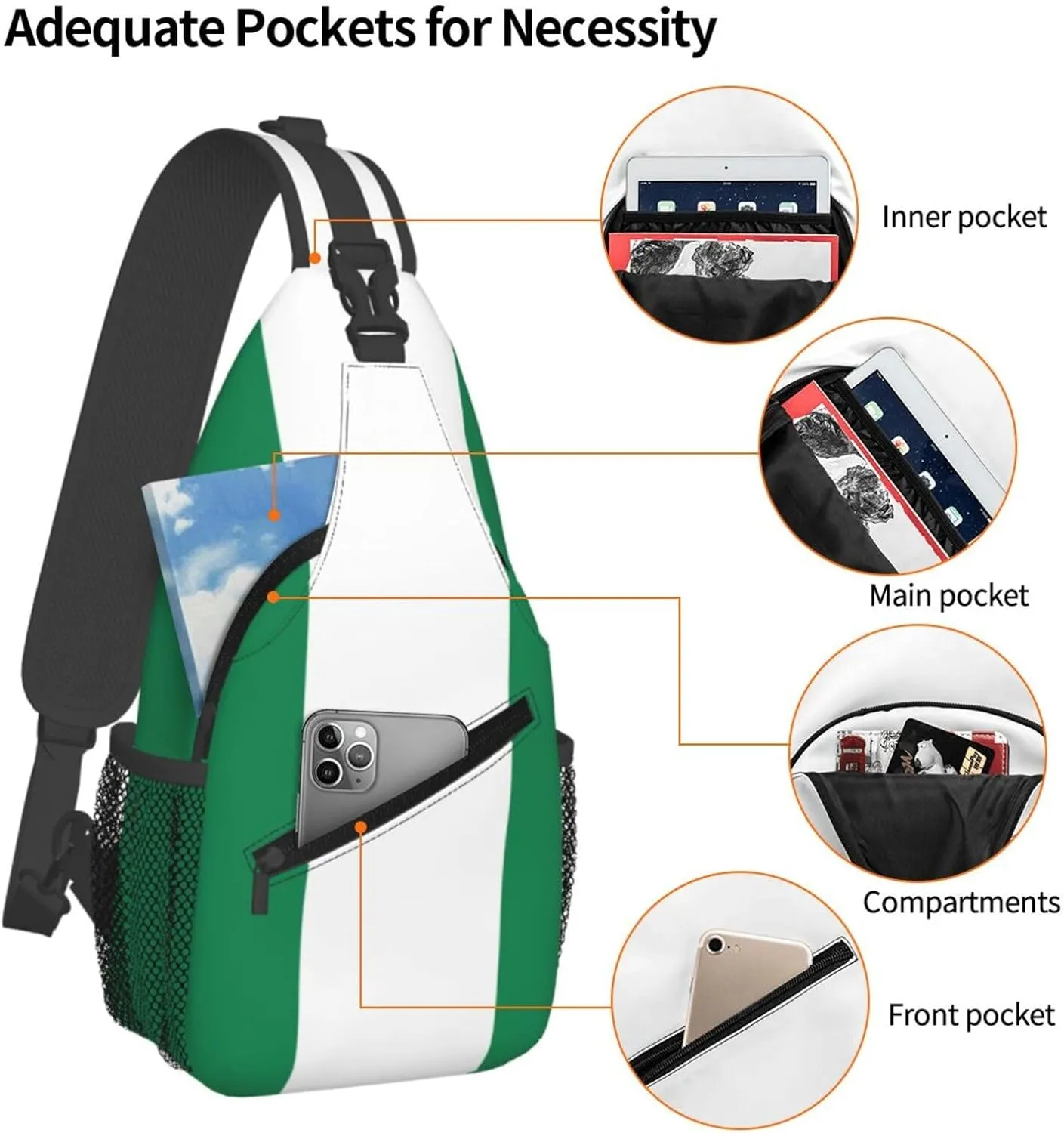 Nigeria Flag Crossbody Chest Bag for Women Men, Daypack Sling Backpack for Travel Sport Running Hiking