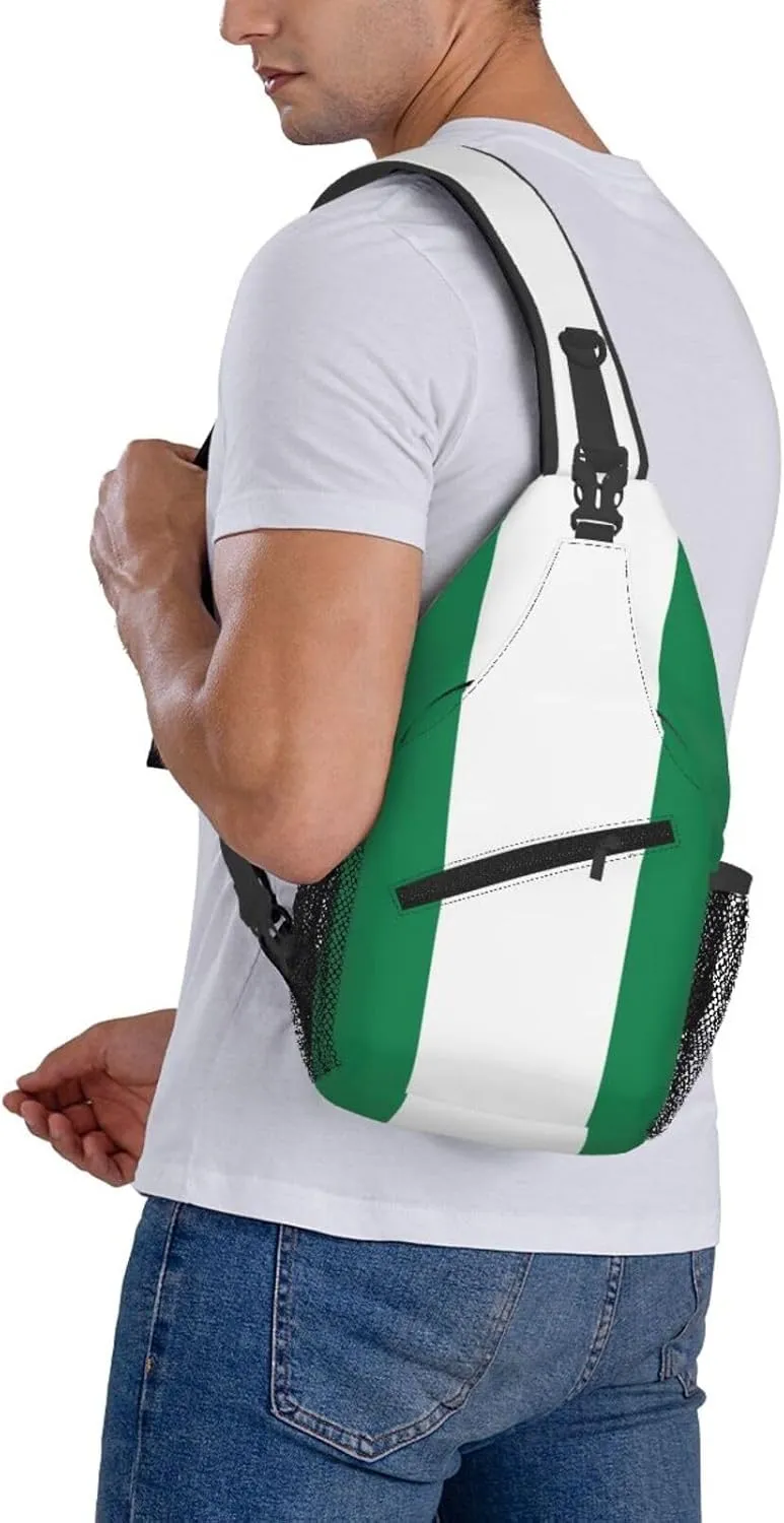 Nigeria Flag Crossbody Chest Bag for Women Men, Daypack Sling Backpack for Travel Sport Running Hiking