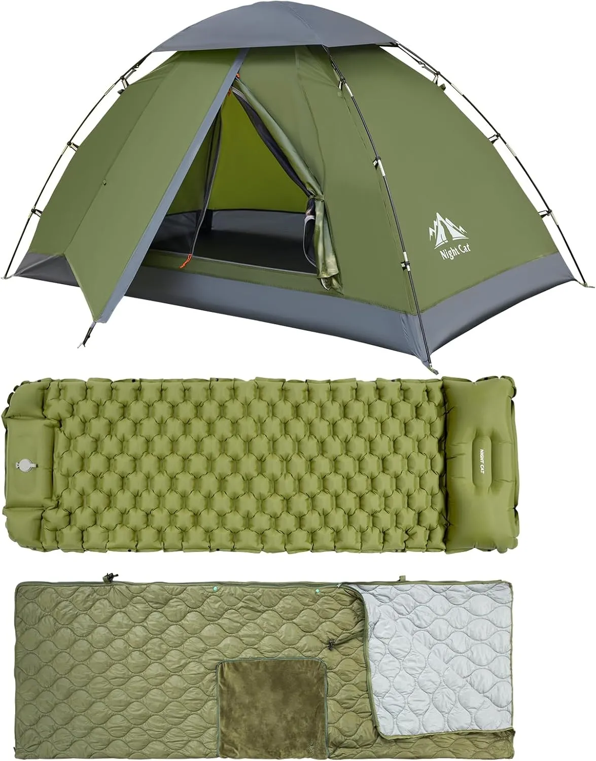 Night Cat Backpacking Tents 1 Person with Wearable Sleeping Bags and Inflatable Sleeping Pads