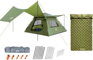 Night Cat Instant Cabin Tent with Inflatable Double Sleeping Pad for 3 4 Persons Tent with Canopy Automatic Instant Tent Combo Set