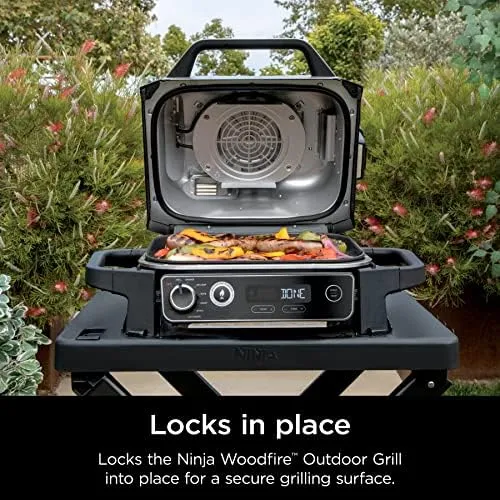 Ninja XSKSTAND Woodfire Collapsible Outdoor Grill Stand, Compatible with Ninja Woodfire Grills (OG700 Series), Foldable, Side Utensil Holder, Weather-Resistant, Black