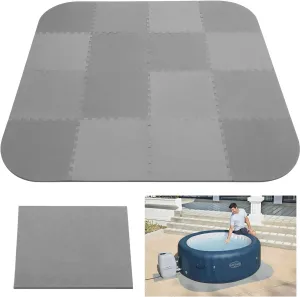 Nisorpa 85 * 85 Inch Hot Tub Mat, 1/2" Thick Large Inflatable Hot Tub Pad Interlocking EVA Foam Padding Foundation Indoor Outdoor Ground Base Flooring Mats Protector Non Slip Pool Spa Floor Pads
