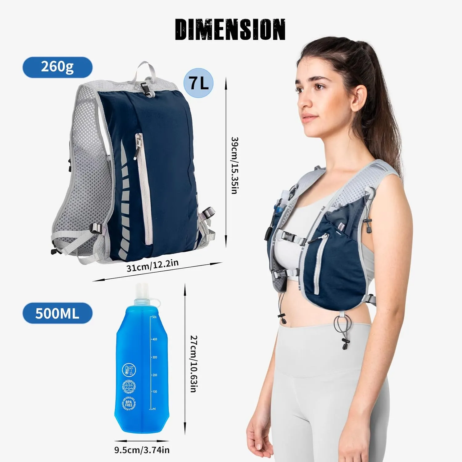 NONSAR Running Vest Backpack 7L, Running Vest for Men Women, Lightweight Pack with 500ml Soft Flask, Adjustable Chest Straps and Reflective Running Hydration Vest for Running Hiking Cycling Camping