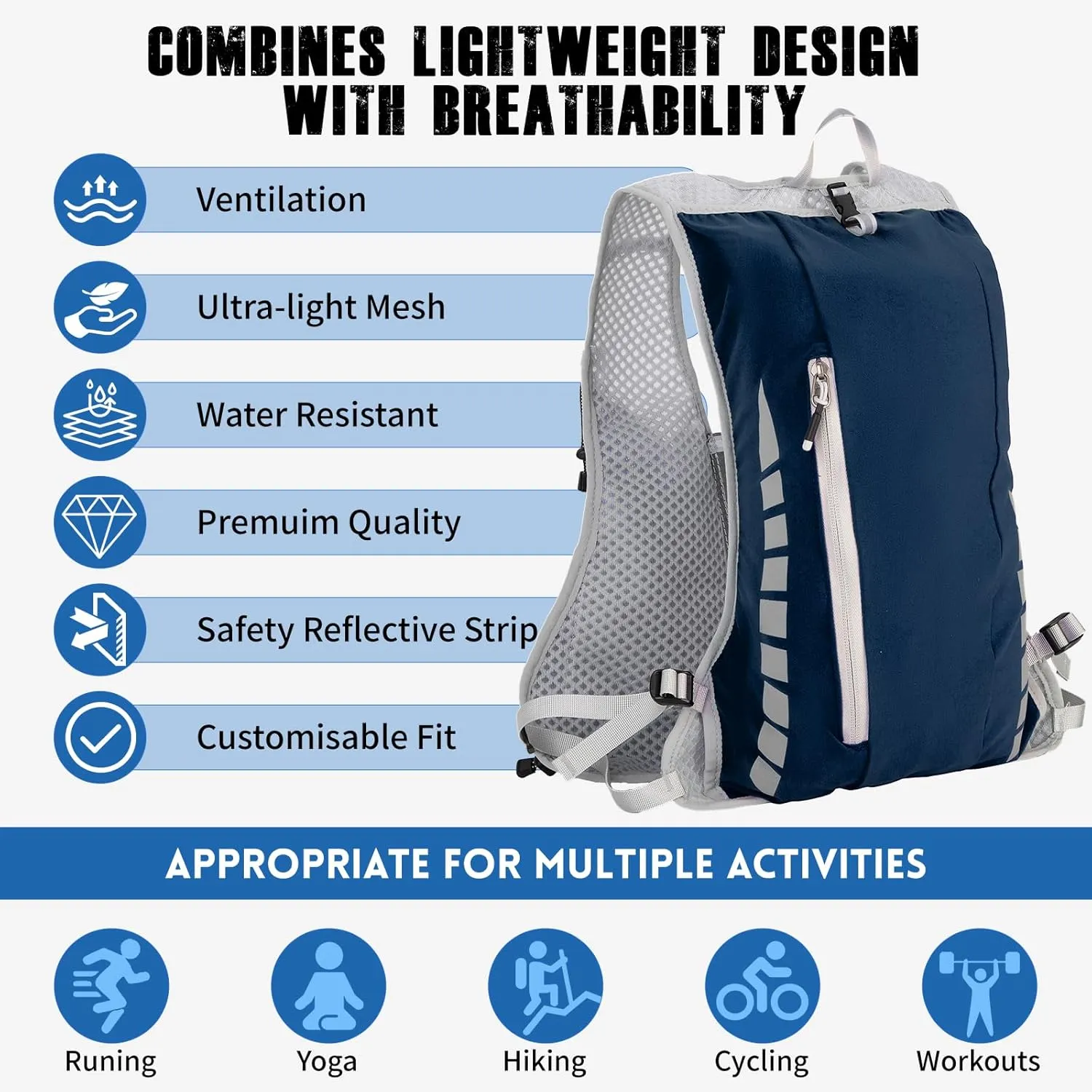 NONSAR Running Vest Backpack 7L, Running Vest for Men Women, Lightweight Pack with 500ml Soft Flask, Adjustable Chest Straps and Reflective Running Hydration Vest for Running Hiking Cycling Camping