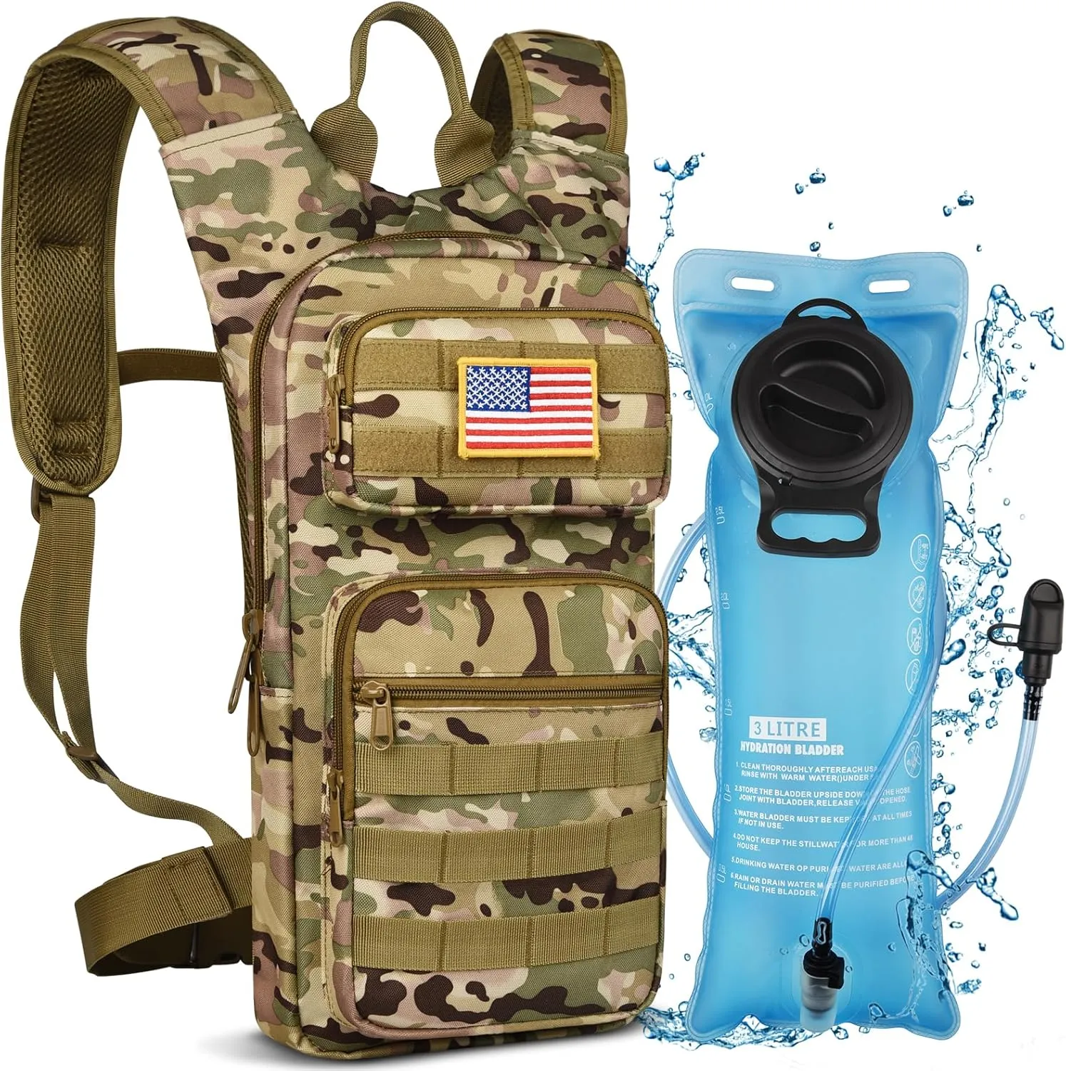 NOOLA Hydration Backpack with 3L TPU Water Bladder, Tactical Molle Water Backpack for Men Women, Hydration Pack for Hiking, Biking, Running and Climbing