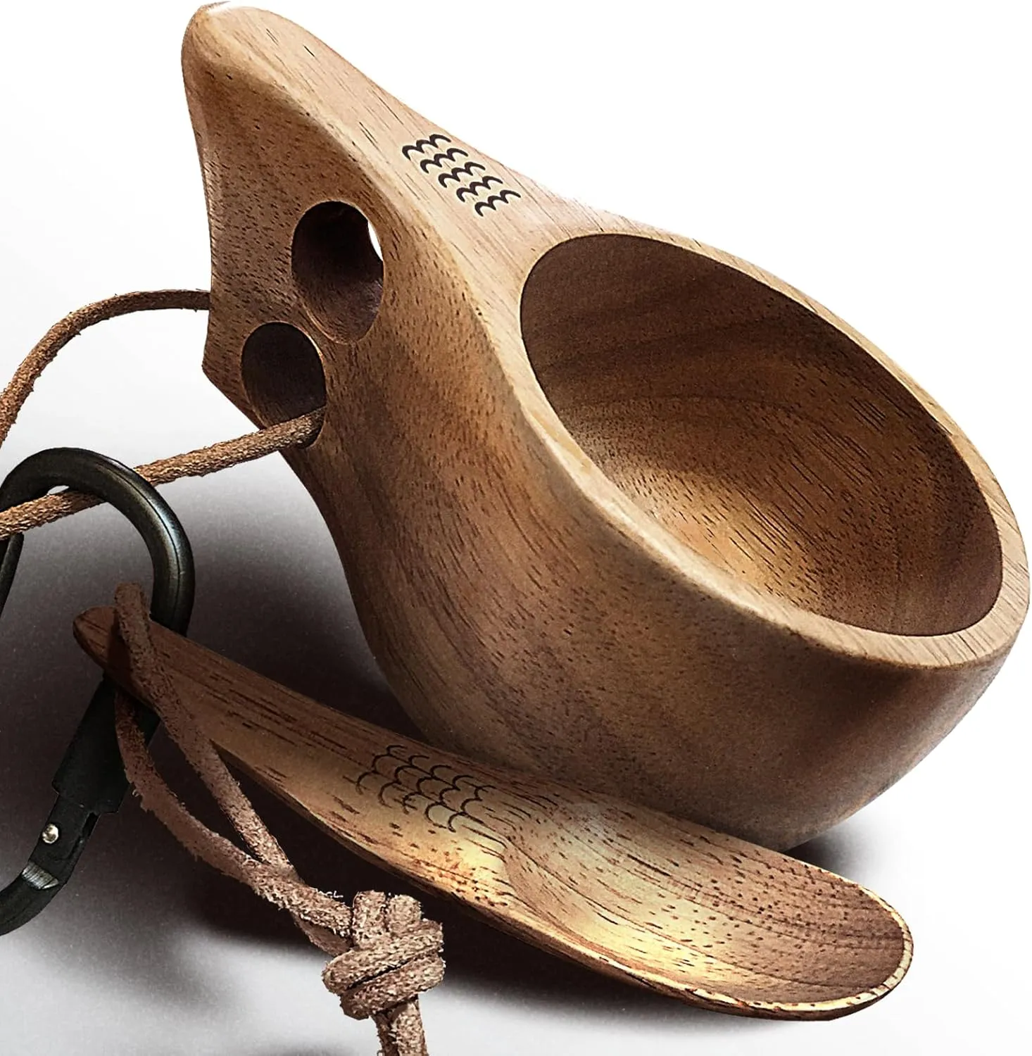 Nordic Kuksa 12oz (355ml) Dual-Grip Wooden Camping Mug set – Bushcraft Hardwood Crafted for Travel & Home. Total Trail Control!