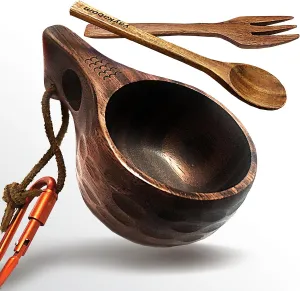 Nordic Kuksa 8oz (225ml), Handcrafted dark Wooden Camping Cup Set – Bushcraft Gear. Crafted from dark natural hardwood for a rugged look. Wilds-to-Home Ready ! Adventure Totem！