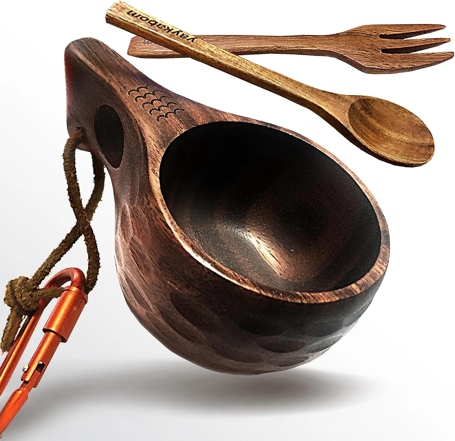 Nordic Kuksa 8oz (225ml), Handcrafted dark Wooden Camping Cup Set – Bushcraft Gear. Crafted from dark natural hardwood for a rugged look. Wilds-to-Home Ready ! Adventure Totem！
