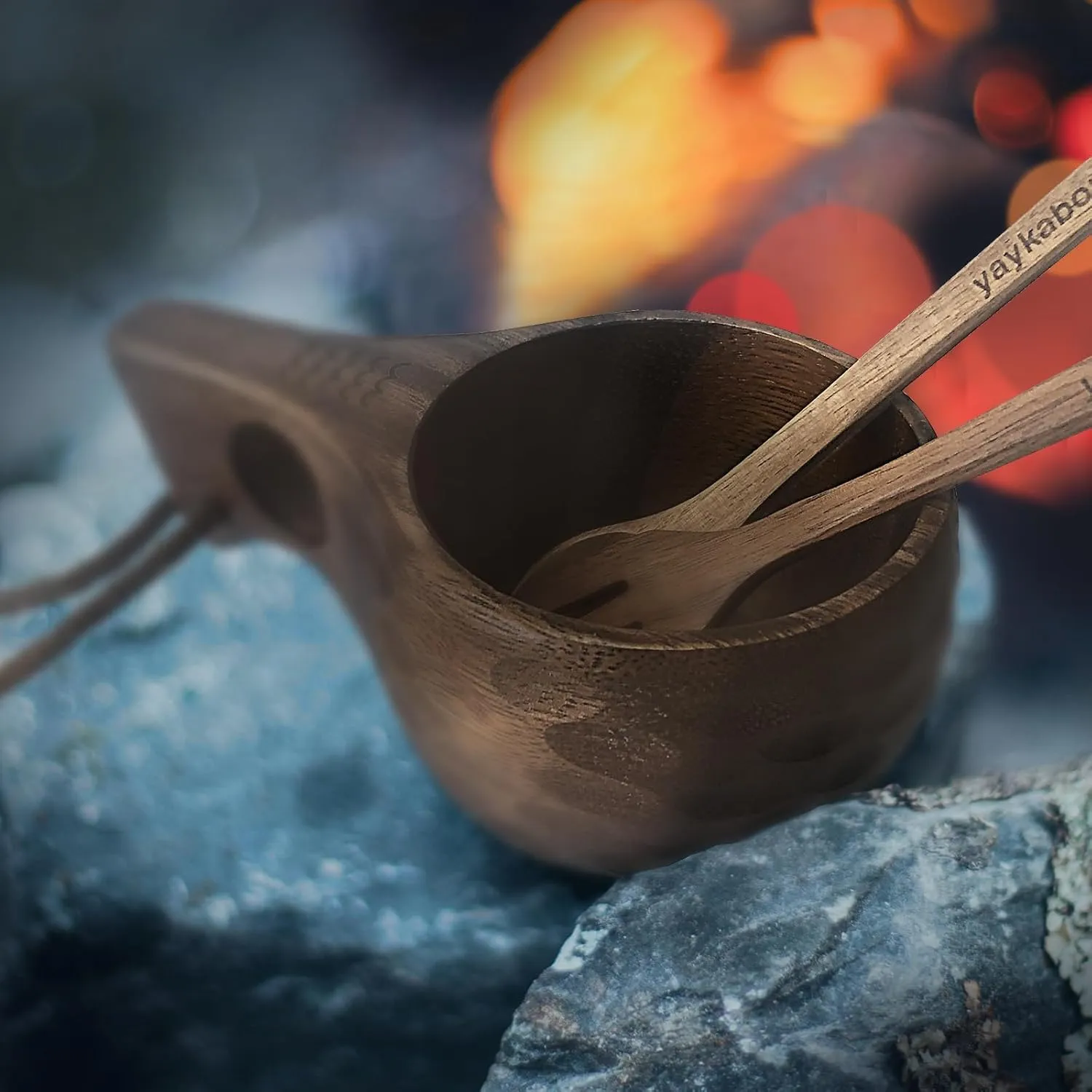 Nordic Kuksa 8oz (225ml), Handcrafted dark Wooden Camping Cup Set – Bushcraft Gear. Crafted from dark natural hardwood for a rugged look. Wilds-to-Home Ready ! Adventure Totem！