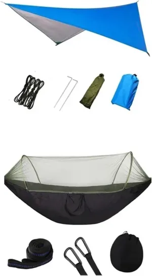 Nylon Parachute Hammock Net Lightweight Portable Camping Hammock and Tent Awning Rain Fly Tarp Mosquito Net Hammock Canopy 210T Nylon Hammocks Terrace Hammock(Style5)