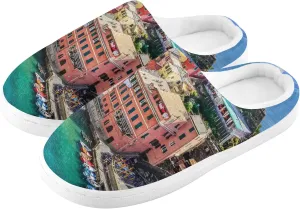 Ocean and Harbor Village Vernazza, Cinque Terre, Italy Fuzzy Memory Foam Slippers Comfort Soft Warm Slippers Casual Cozy Shoes for Women Men House Bedroom Indoor Outdoor XL Size