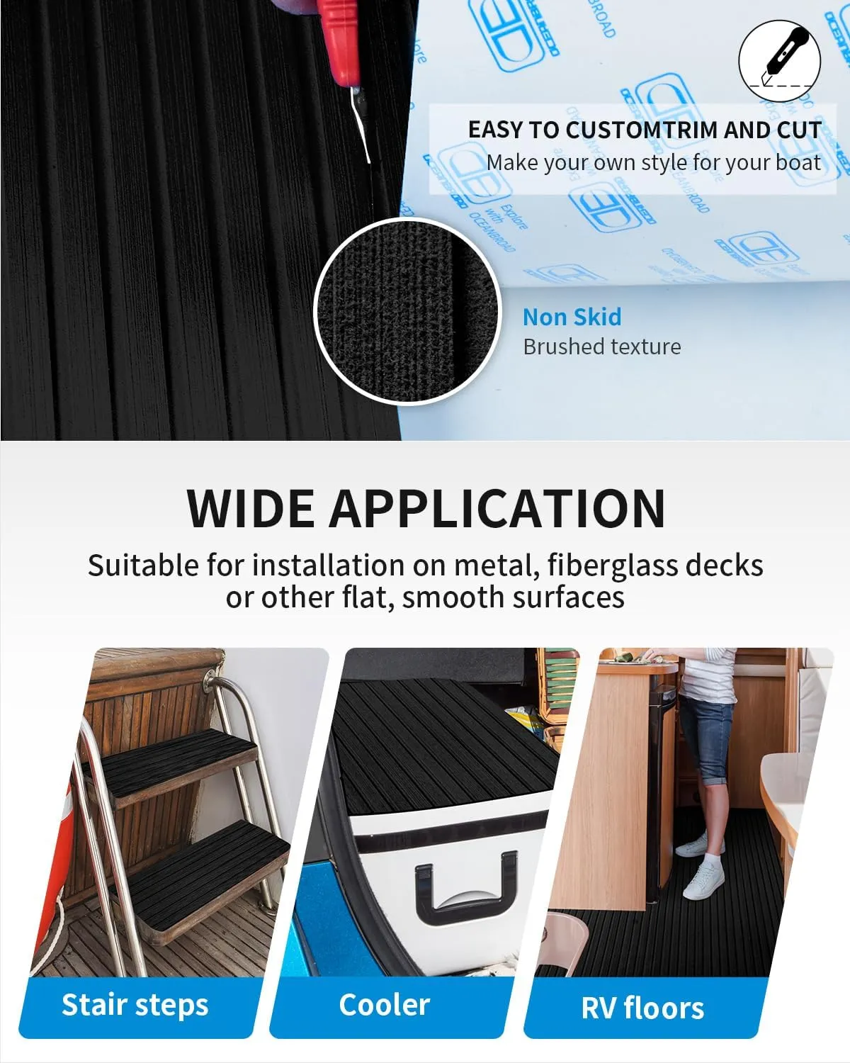 OCEANBROAD Camouflage Boat Flooring 96''x16''/23''/38''/47'' Strip Cut Grooves Self-Adhesive EVA Foam Sheet Non-Slip Traction Pad for Boats Decking Surfboard SUP Paddle Board Kayak
