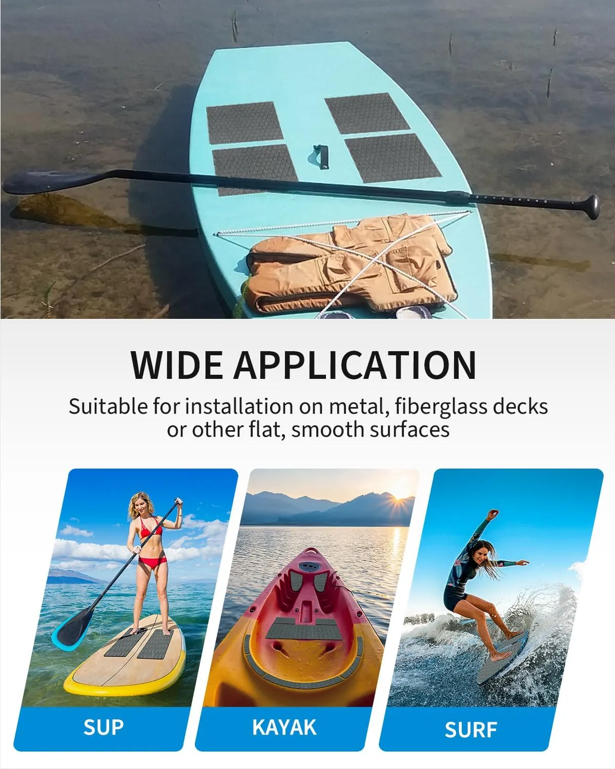 OCEANBROAD Self-Adhesive 15inx10in x 4/8 Pieces Non-Slip Traction Pad EVA Foam Trimmable Deck Sheet for Surfboard SUP Board Kayak Canoe, Black/Blue/White/Gray
