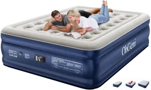 OhGeni Queen Air Mattress with Built in Pump for Guest, 18" Tall Inflatable Blow Up Air Bed with Carrying Bag for Camping, Raised Elevated High Airbed, Midnight Blue