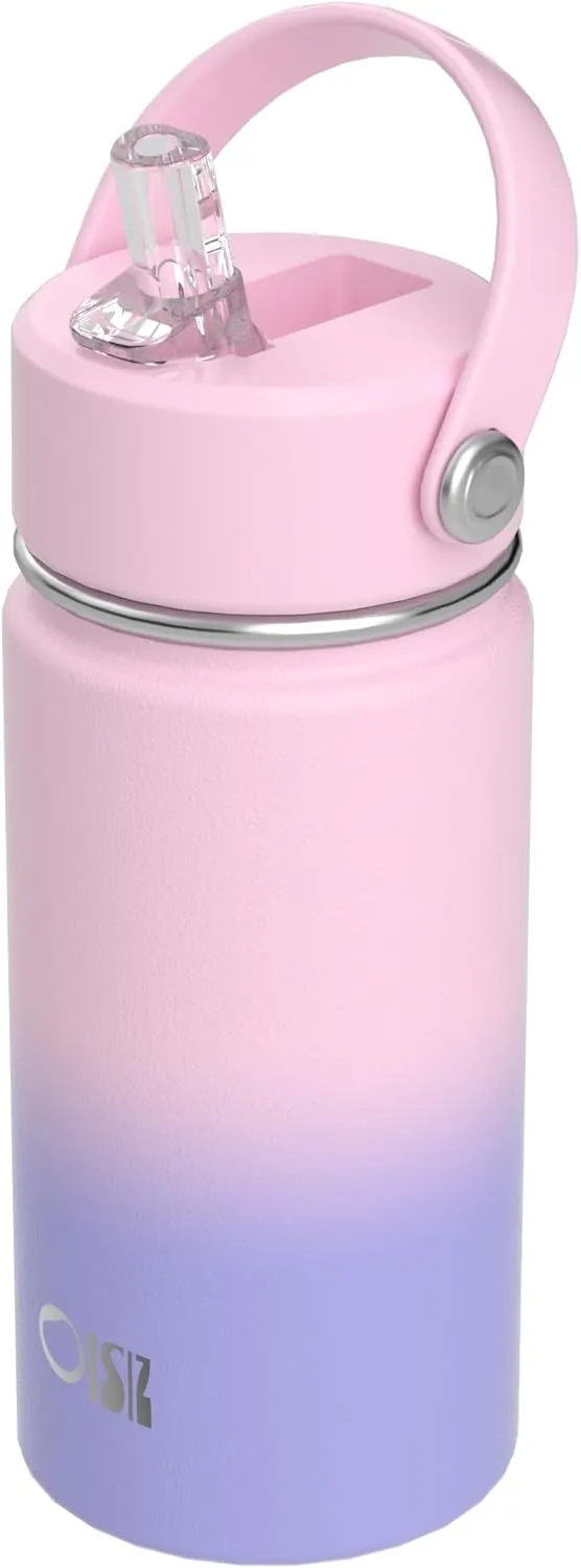 OISIZ Kids Water Bottle with Straw Lid 14oz, Vacuum Insulated 316 Stainless Steel Water Bottles for Kids for School, Leakproof Water Bottle, BPA Free and Keep Cold for 24 Hours