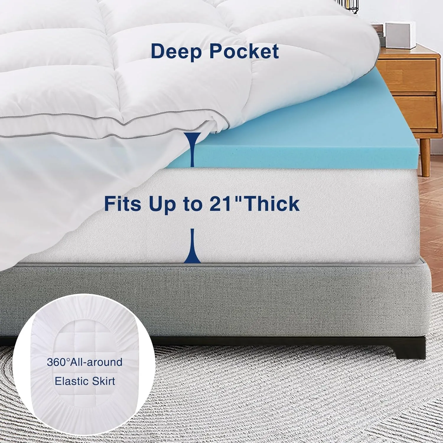 OLANLY Dual-Layer 4 Inch Queen Size Memory Foam Mattress Topper for Back Pain, 2 Inch Cooling Pillow Top Mattress Pad Cover and 2 Inch Gel Memory Foam Topper, Deep Elastic Pocket, White