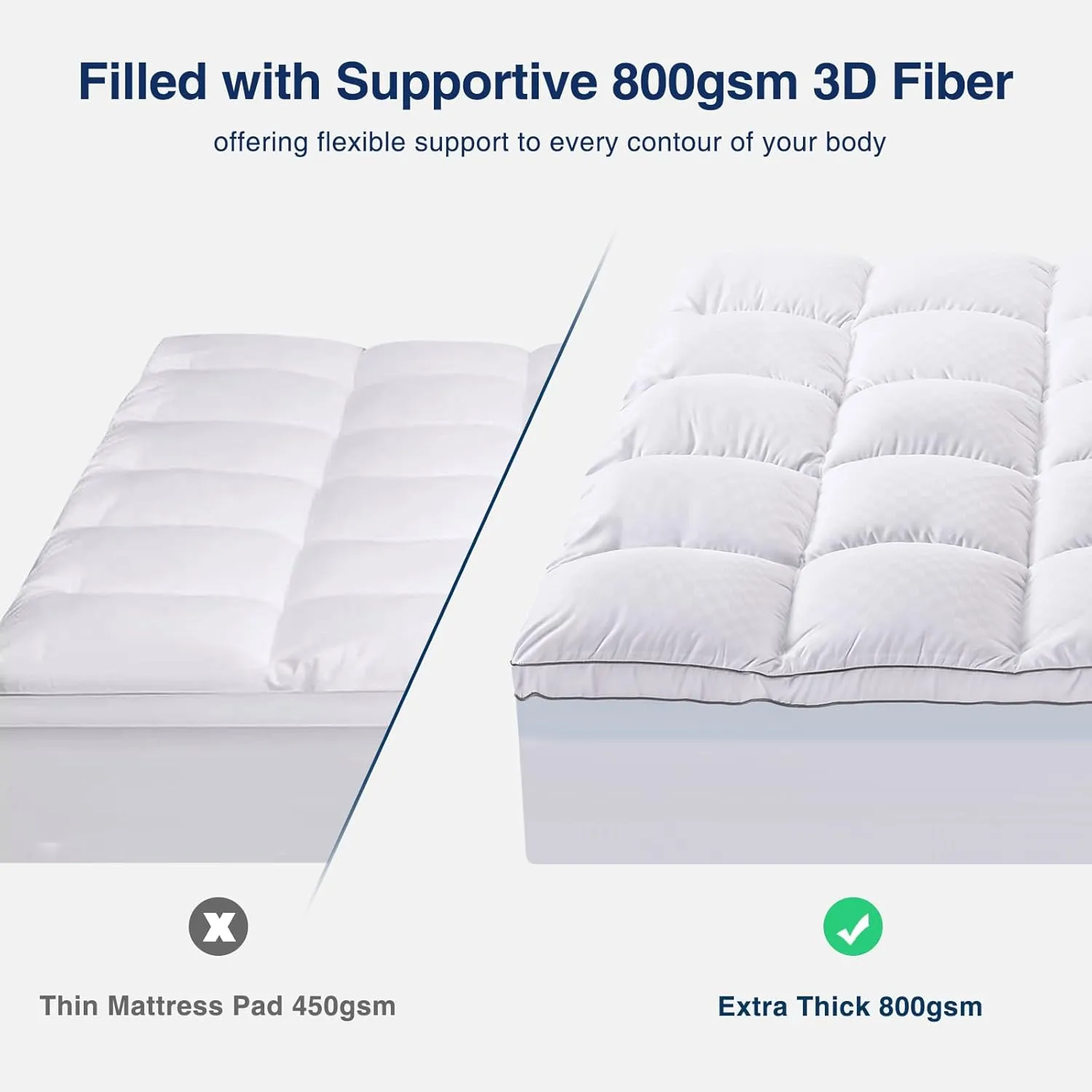 OLANLY Dual-Layer 4 Inch Queen Size Memory Foam Mattress Topper for Back Pain, 2 Inch Cooling Pillow Top Mattress Pad Cover and 2 Inch Gel Memory Foam Topper, Deep Elastic Pocket, White