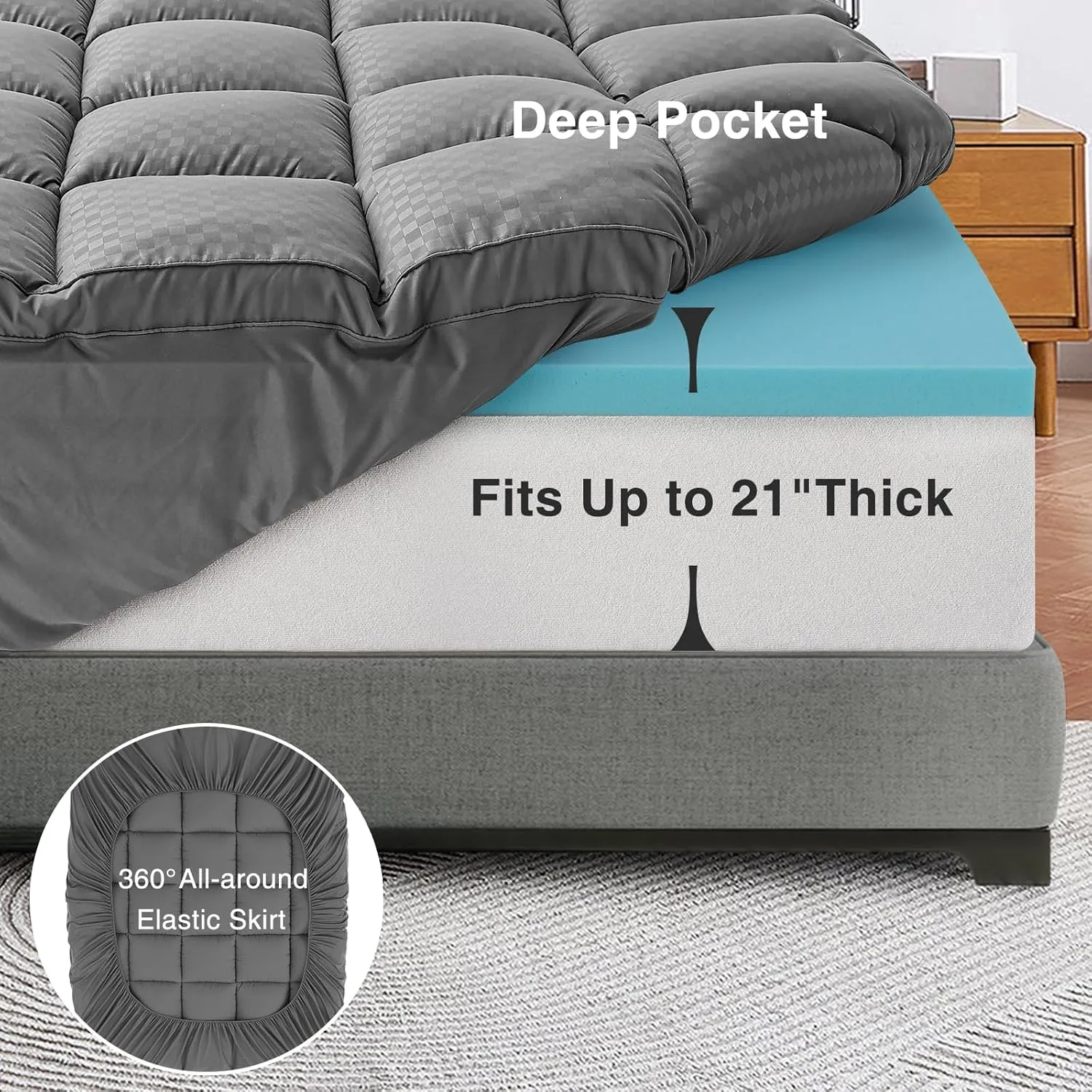 OLANLY Dual-Layer 4 Inch Twin XL Size Memory Foam Mattress Topper for Back Pain, 2 Inch Cooling Pillow Top Mattress Pad Cover and 2 Inch Gel Memory Foam Topper, Deep Elastic Pocket, Gray