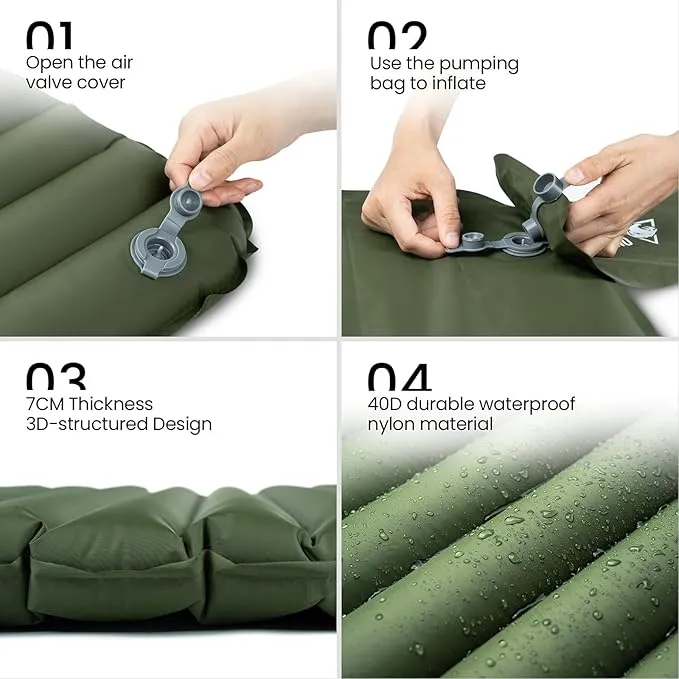 OneTigris Jade Sleeping Pad for Camping, 2.8 R-Value, 3 Season 72cm Extra-Wide Inflatable Backpacking Hiking Motorcycling Sleeping Mat Air Bed with Patch-up Kit