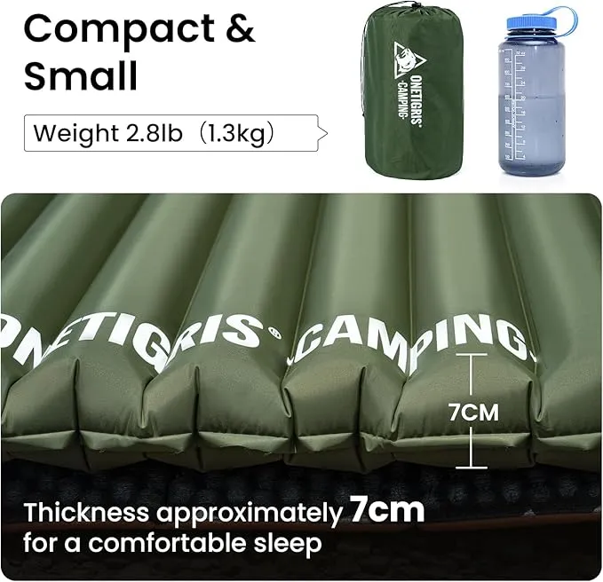 OneTigris Jade Sleeping Pad for Camping, 2.8 R-Value, 3 Season 72cm Extra-Wide Inflatable Backpacking Hiking Motorcycling Sleeping Mat Air Bed with Patch-up Kit