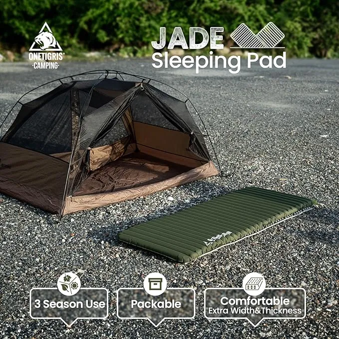 OneTigris Jade Sleeping Pad for Camping, 2.8 R-Value, 3 Season 72cm Extra-Wide Inflatable Backpacking Hiking Motorcycling Sleeping Mat Air Bed with Patch-up Kit