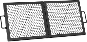 only fire Foldable X-Marks Fire Pit Cooking Grate, Portable Rectangle Campfire Grill Grate with Handles, Heavy Duty Steel Campfire BBQ Grill for Outdoor, 32 inch, 36 inch