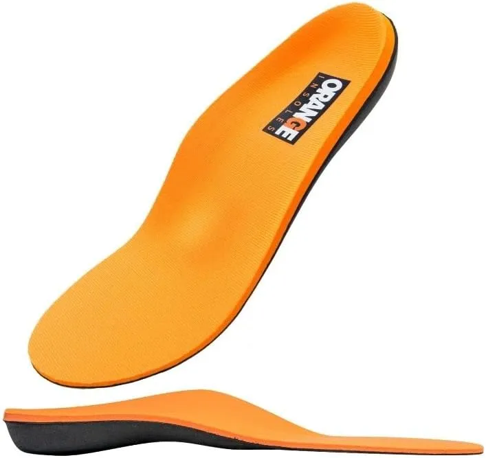 Orange Full Length B Fits Men's Shoe 5-5.5, Women's 6.5-7 Uses a Heel Cup, Contoured Medial Arch, and Metatarsal pad to Help with Better Alignment and Weight Distribution
