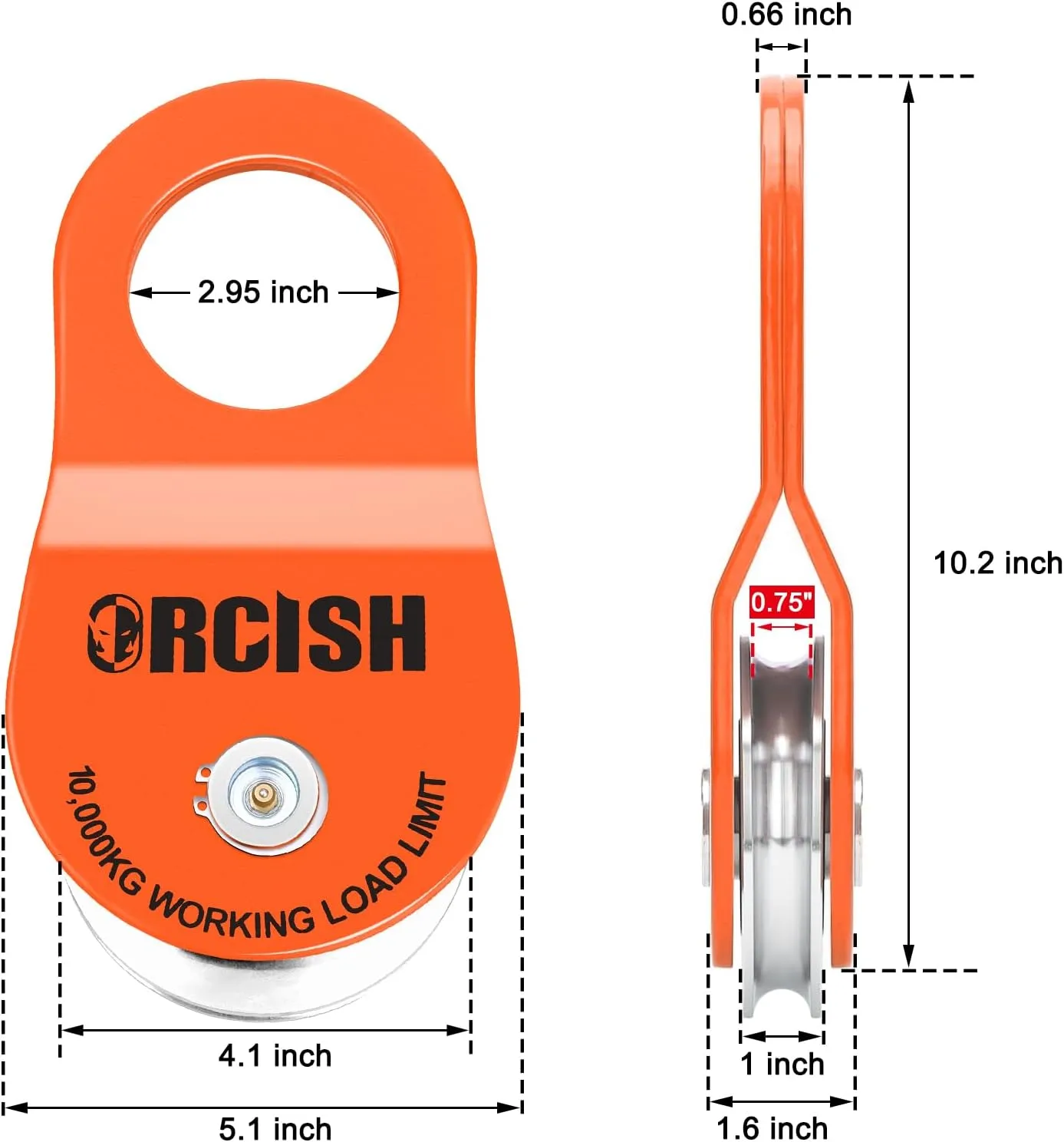 ORCISH 10 Ton Snatch Block, 22,000 LBS Capacity Block and Tackle Pulley System, Work with 0-3/4” Rope, Winch Hook Accessories, Heavy Duty Offroad Recovery Accessory for Truck, Tractor, ATV & UTV