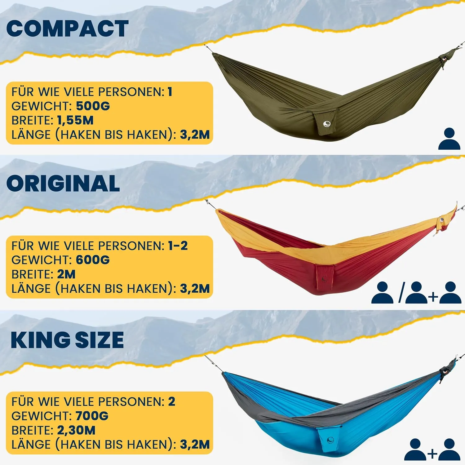 Original 1 to 2 Person Lightweight Camping Hammock - Fair Trade & Handmade Portable Hammock for Traveling, Camping, Parachute Silk Nylon, Set-Up < 1 min - Burgundy/Dark Yellow