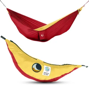 Original 1 to 2 Person Lightweight Camping Hammock - Fair Trade & Handmade Portable Hammock for Traveling, Camping, Parachute Silk Nylon, Set-Up < 1 min - Burgundy/Dark Yellow