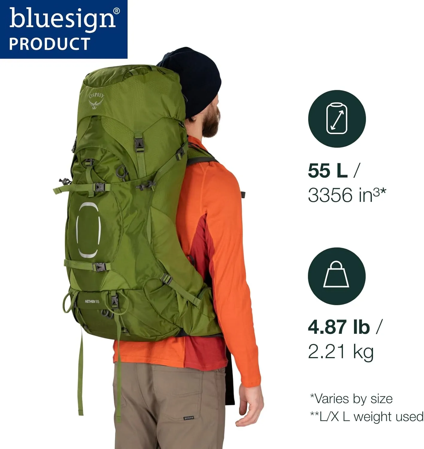 Osprey Aether 55L Men's Backpacking Backpack, Deep Acorn Red, S/M