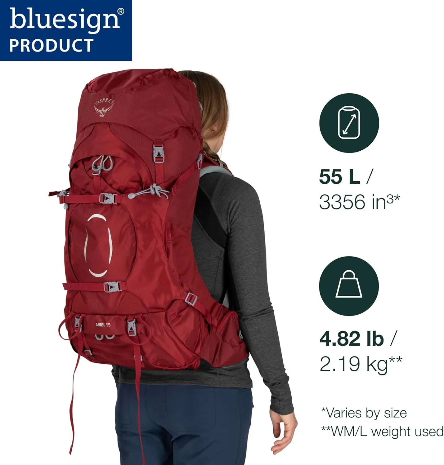 Osprey Ariel 55L Women's Backpacking Backpack, Koseret Green, WXS/S