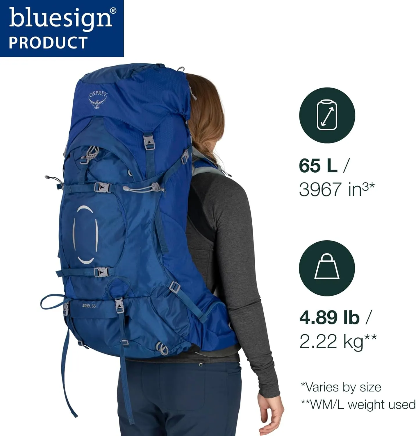 Osprey Ariel 65L Women's Backpacking Backpack, Medium Gray, WXS/S