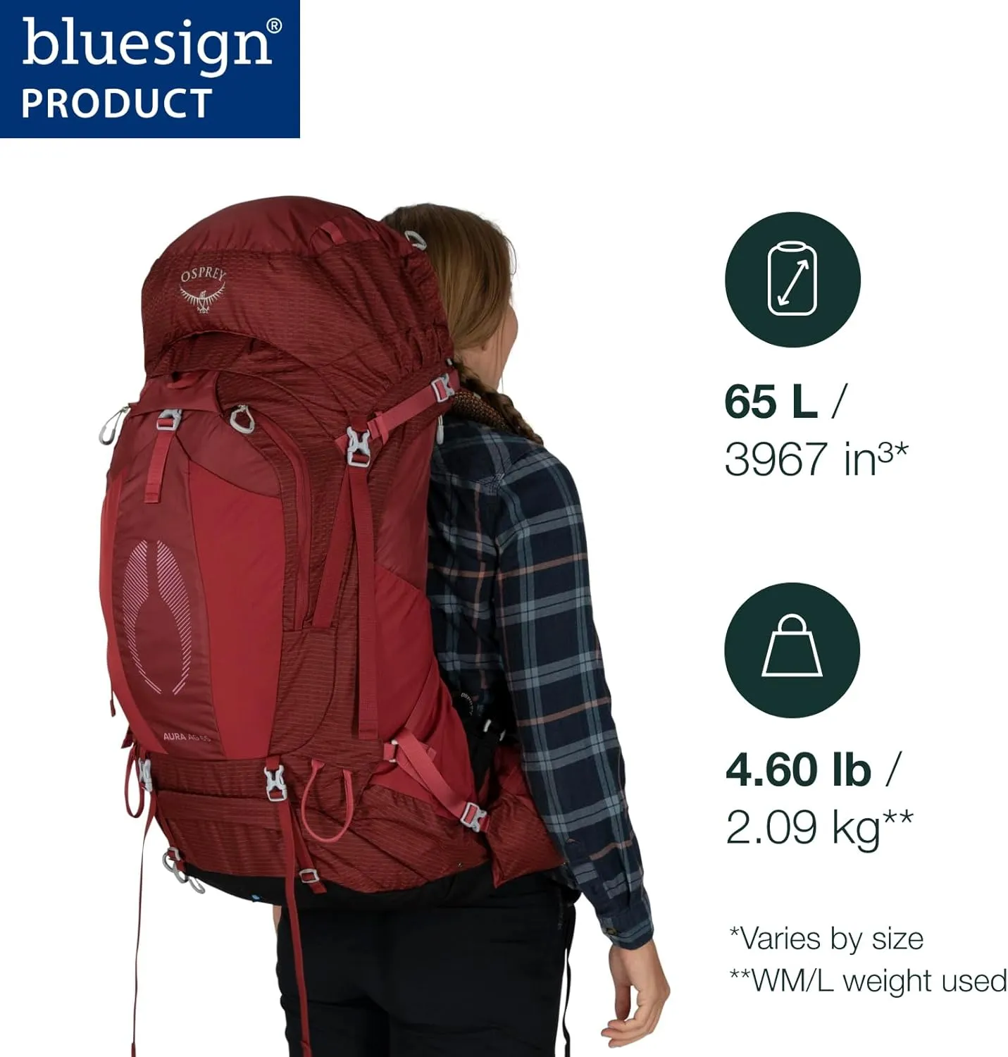 Osprey Aura AG 65L Women's Backpacking Backpack, Enchantment Purple, WXS/S