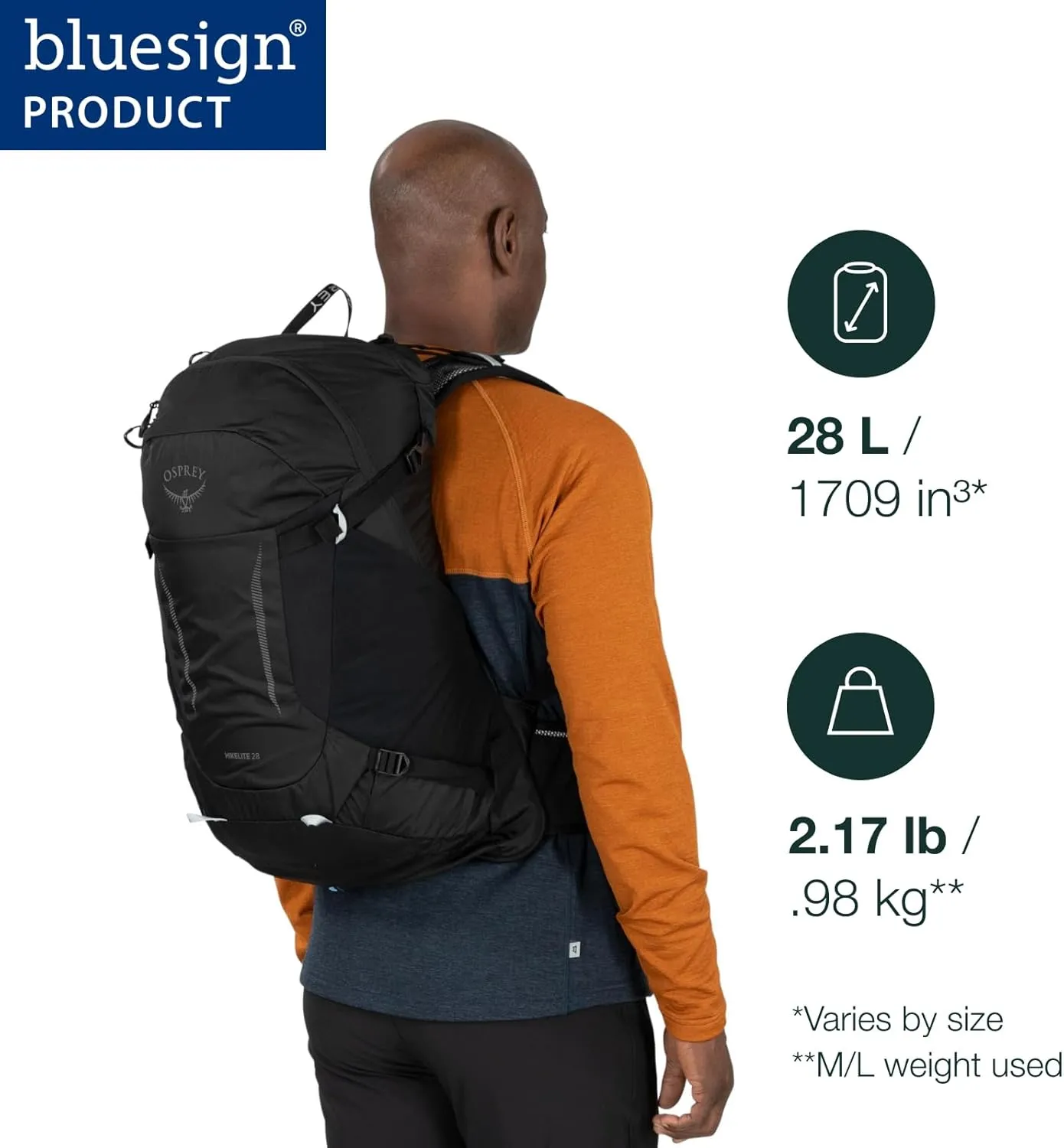 Osprey Hikelite 28L Unisex Hiking Backpack, Atlas Blue, S/M