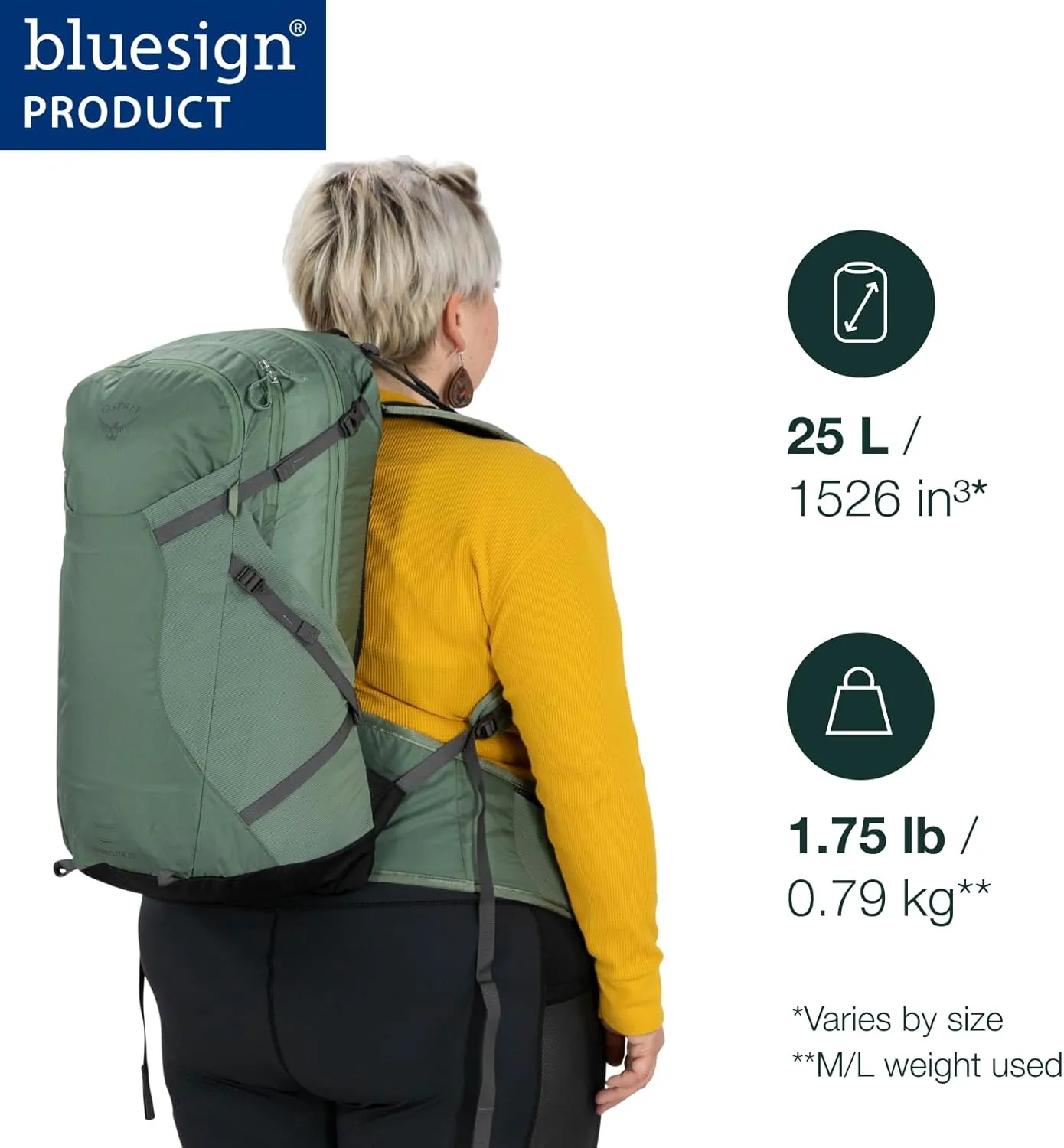 Osprey Sportlite 25L Unisex Hiking Backpack, Pine Leaf Green, M/L, Extended Fit