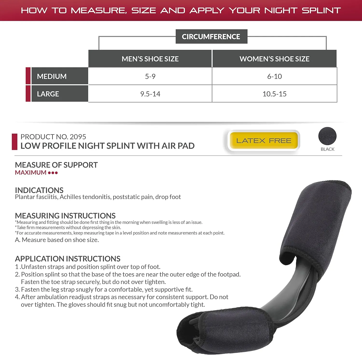 OTC Night Splint, Low-Profile, Airform Pads, Medium