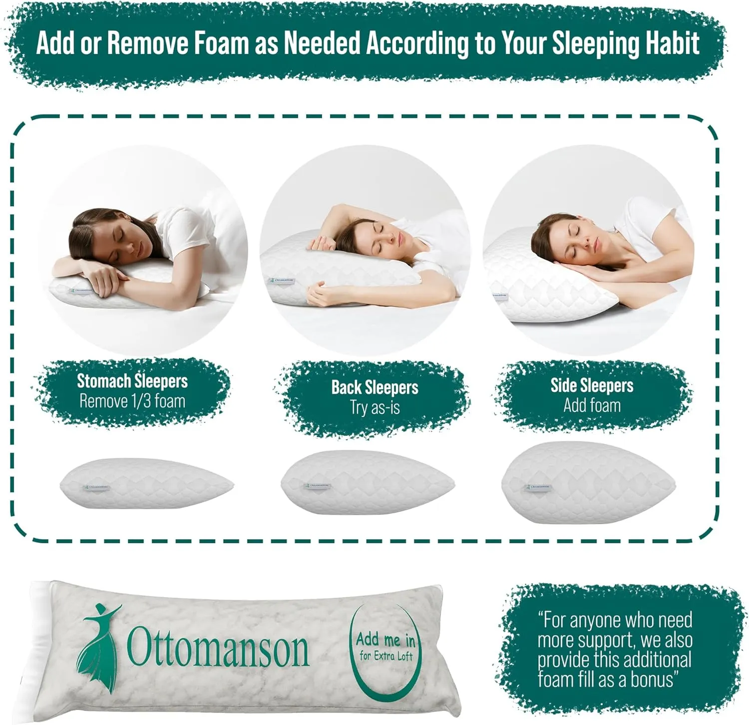 Ottomanson Pillow, 29" x 19", White D