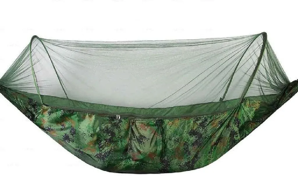 Outdoor 1-2 Person Camping Hammock with Mosquito Net, Parachute Fabric Hanging Bed for Travel, Hiking, Backpacking(Green)