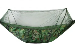 Outdoor 1-2 Person Camping Hammock with Mosquito Net, Parachute Fabric Hanging Bed for Travel, Hiking, Backpacking(Green)