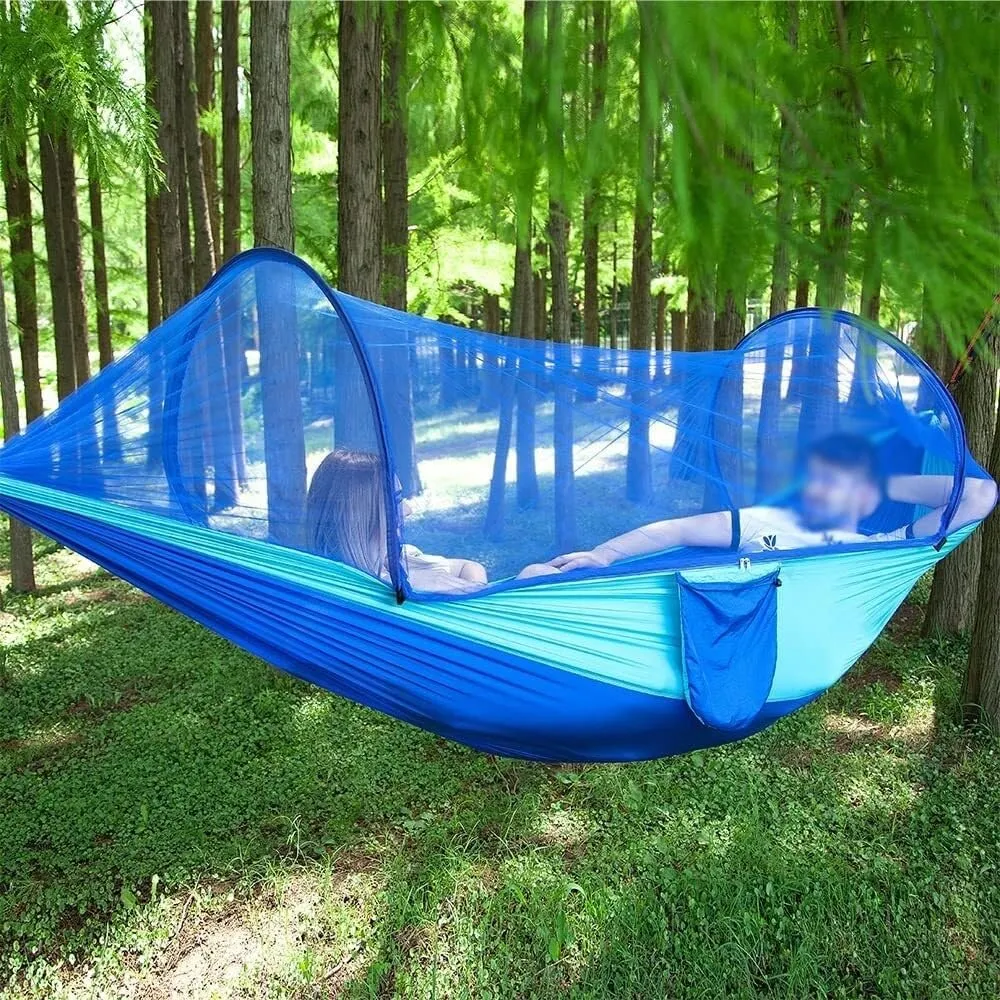 Outdoor 1-2 Person Camping Hammock with Mosquito Net, Parachute Fabric Hanging Bed for Travel, Hiking, Backpacking(Green)