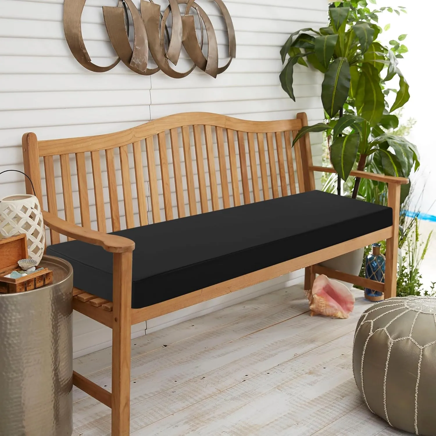 Outdoor Bench Cushion: Waterproof and Fade Resistant Patio Furniture Cushions - Non-Slip Bench Pad Cushion with Removable Cover for Garden Swing Porch Sofa Settee, 48 x 18 x 3 Inch, Black