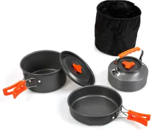 Outdoor Camping Cookware Set Pot Fry Pan Teapot Kettle with Storage Bag Campfire Utensils Portable Travel Picnic Cooking Tableware