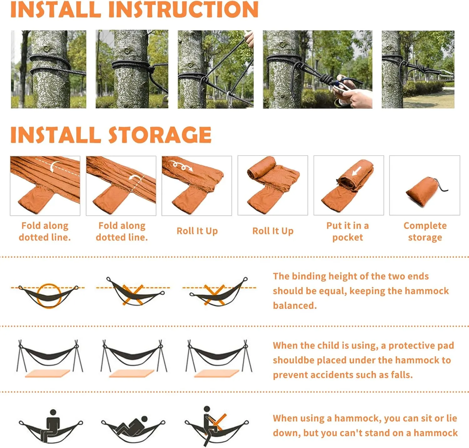 Outdoor Camping Hammock Black and White Stripe Double & Single Hammocks with 2 Tree Straps, Lightweight & Portable Heavy Duty Nylon Hammocks for Backpacking, Travel, Beach, Backyard, Patio, Hiking