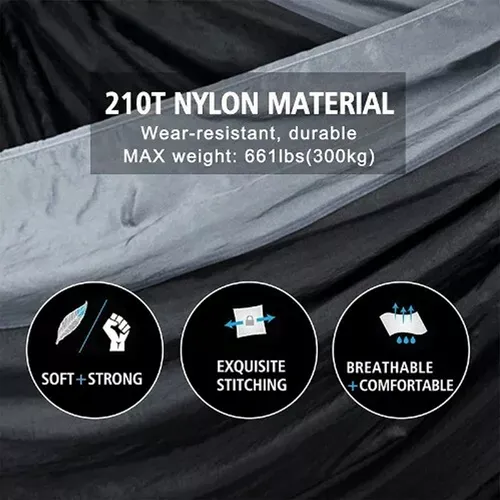 Outdoor Camping Hammock  Lightweight 260x140cm Portable Travel Grey