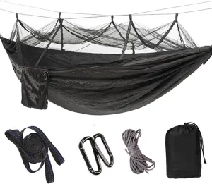 Outdoor Camping Hammocks with Mosquito Net Portable Hammock Parachute Tent with Tree Straps Hooks Storage Bag for Outdoor Camping Hiking Backyard (Color : Black)