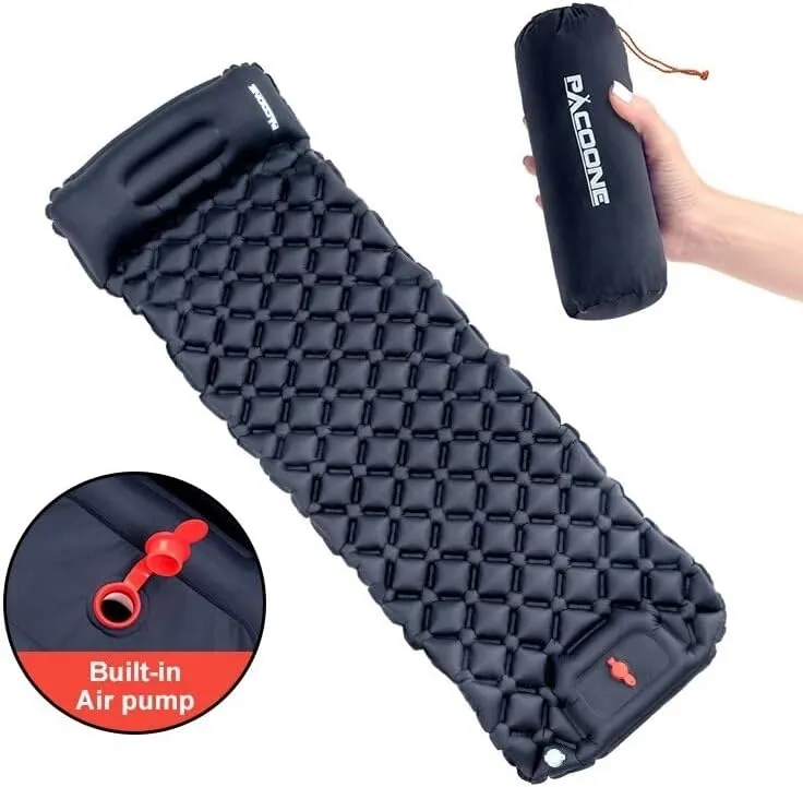 Outdoor Camping Inflatable Mattress Sleeping Pad with Pillows Ultralight Air Mat Built in Inflator Pump Hiking (Dark Blue)